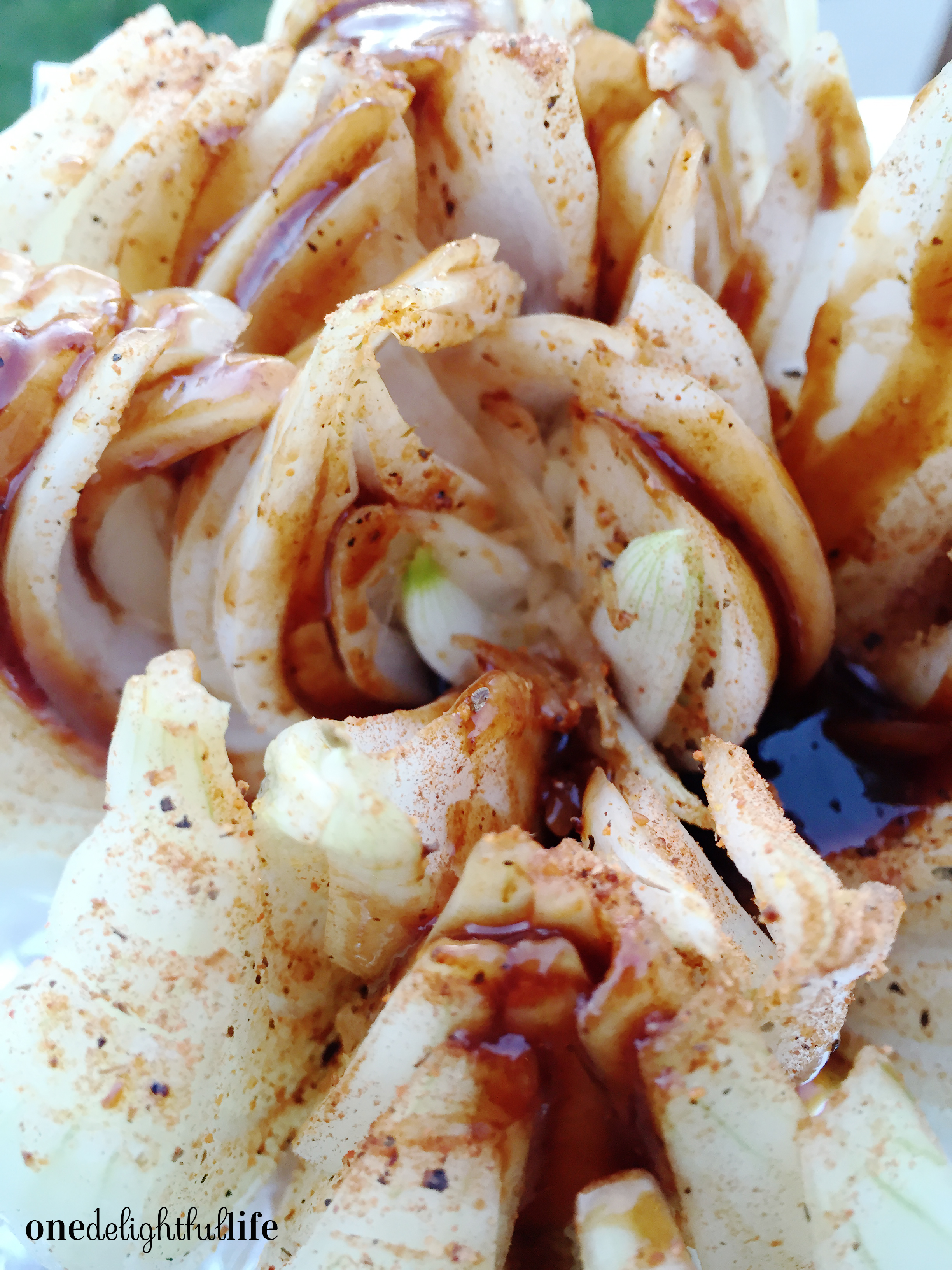 Grilled Bloomin' Onion with Barbecue Sauce - onedelightfullife